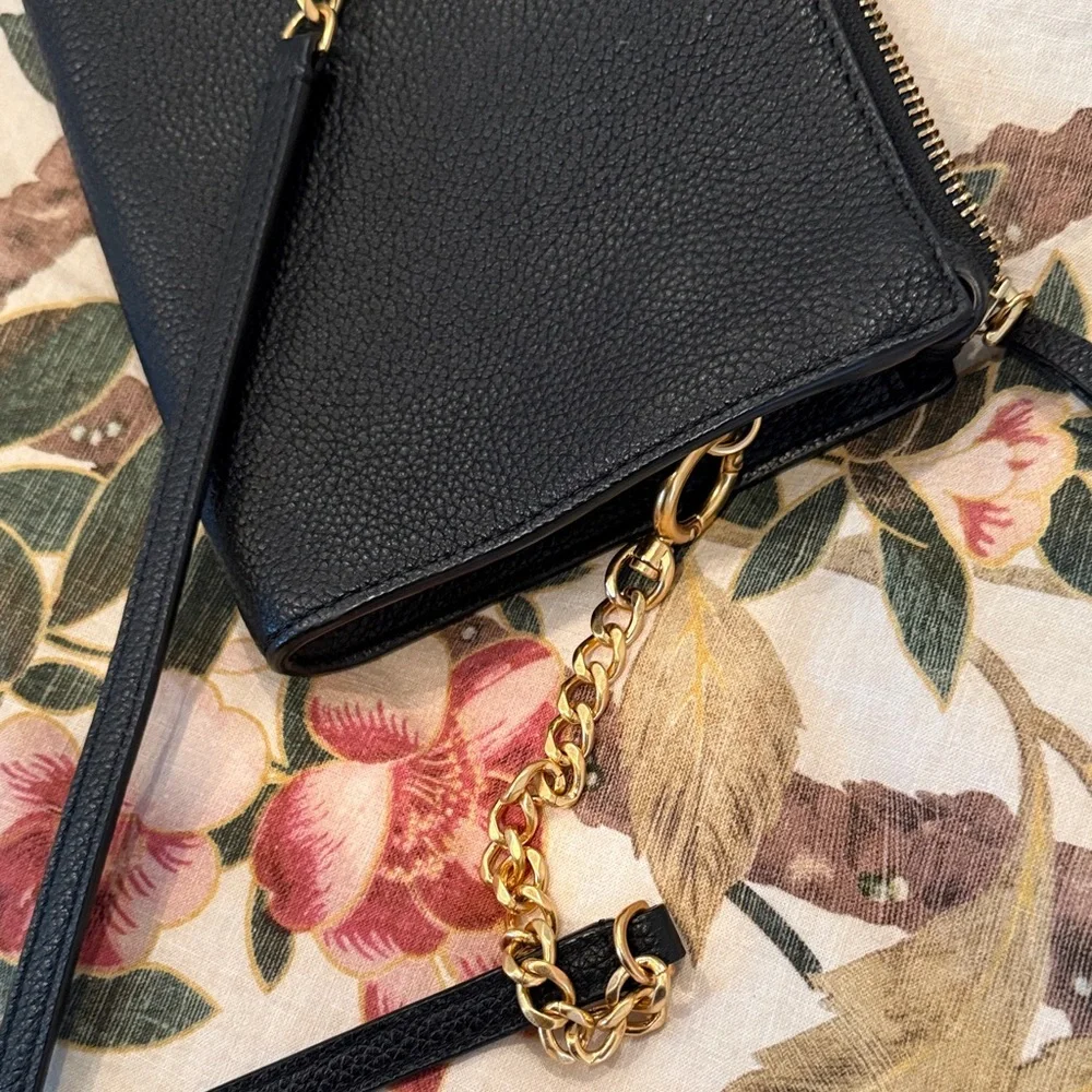 Tory Burch Black Pebbled Leather Chain-Detail Crossbody
